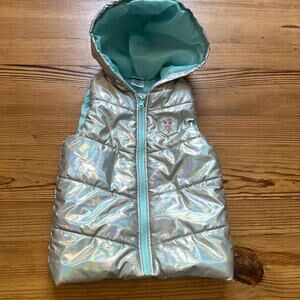 Disney Frozen silver metallic hooded‎ puffer full zip vest SIZE 6